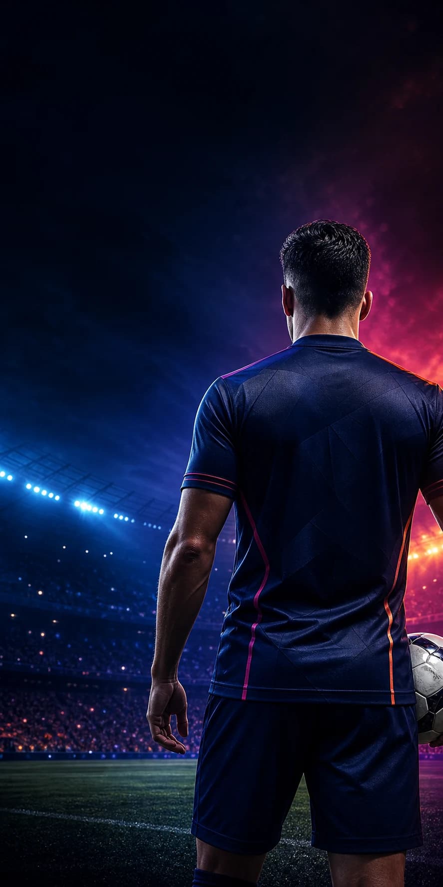 Joueur de football fictif dans un stade de nuit