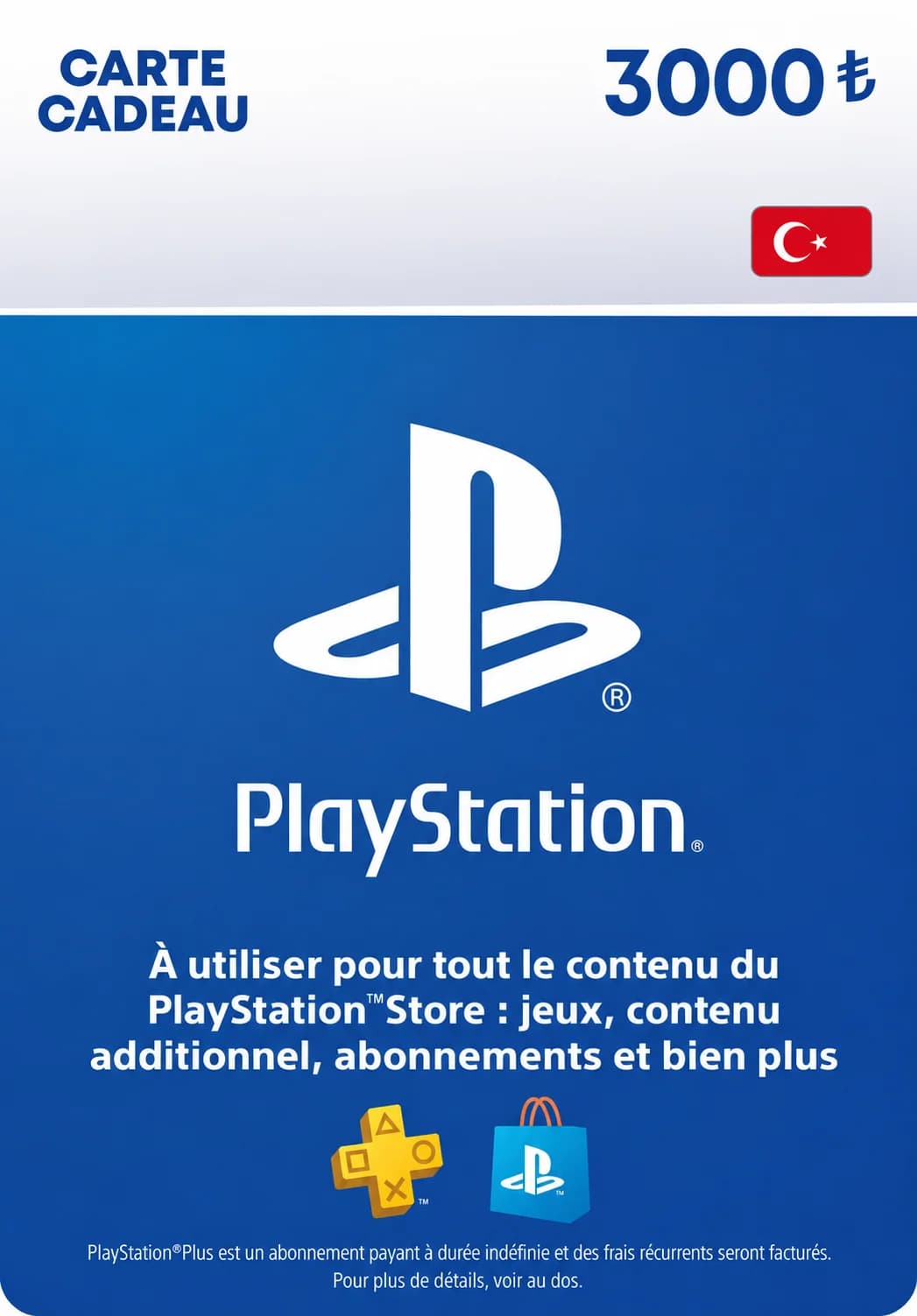 PSN TR 3000 TRY - Carte PSN Maroc