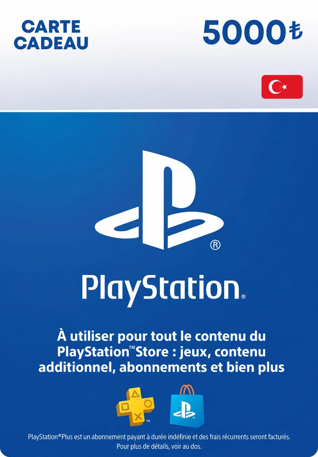 PSN TR 5000 TRY - code PlayStation Store Turquie disponible au Maroc