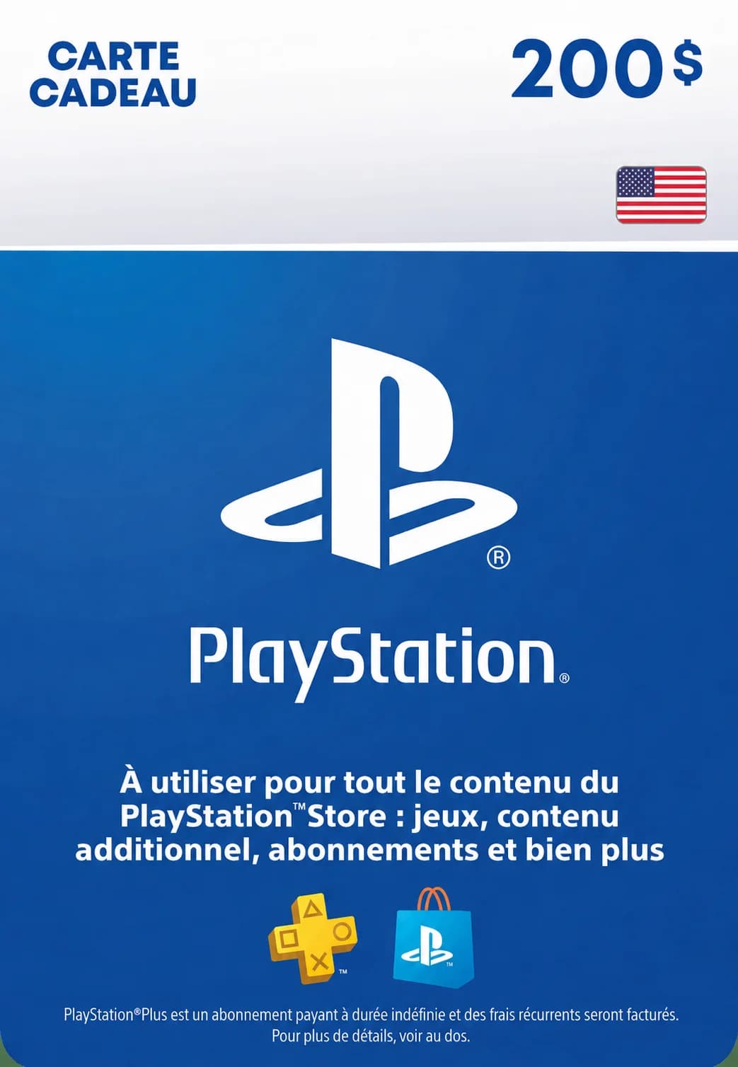 PSN USA 200 USD - code PlayStation Store USA disponible au Maroc