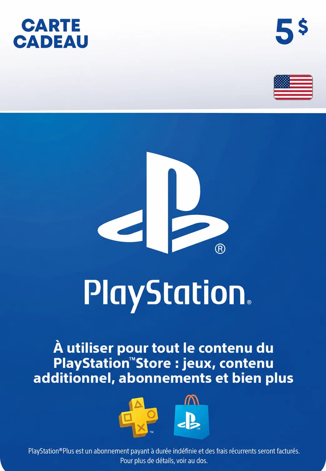 PSN USA 5 USD - Carte PSN Maroc