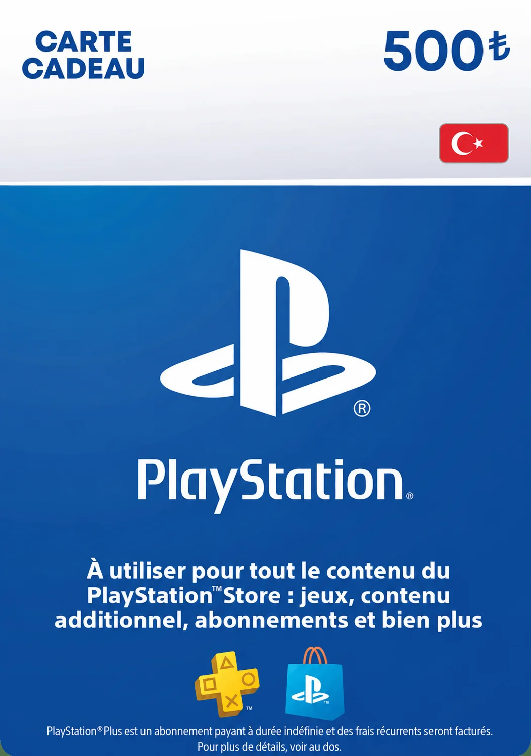 PSN TR 500 TRY - carte cadeau PlayStation Store Turquie